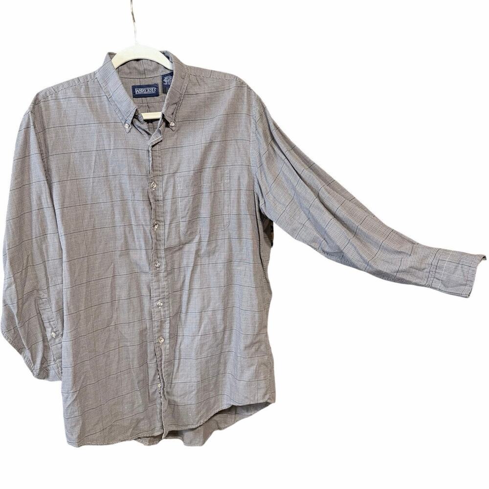 VTG lands end houndstooth print 100% cotton long sleeve button front shirt 16.5